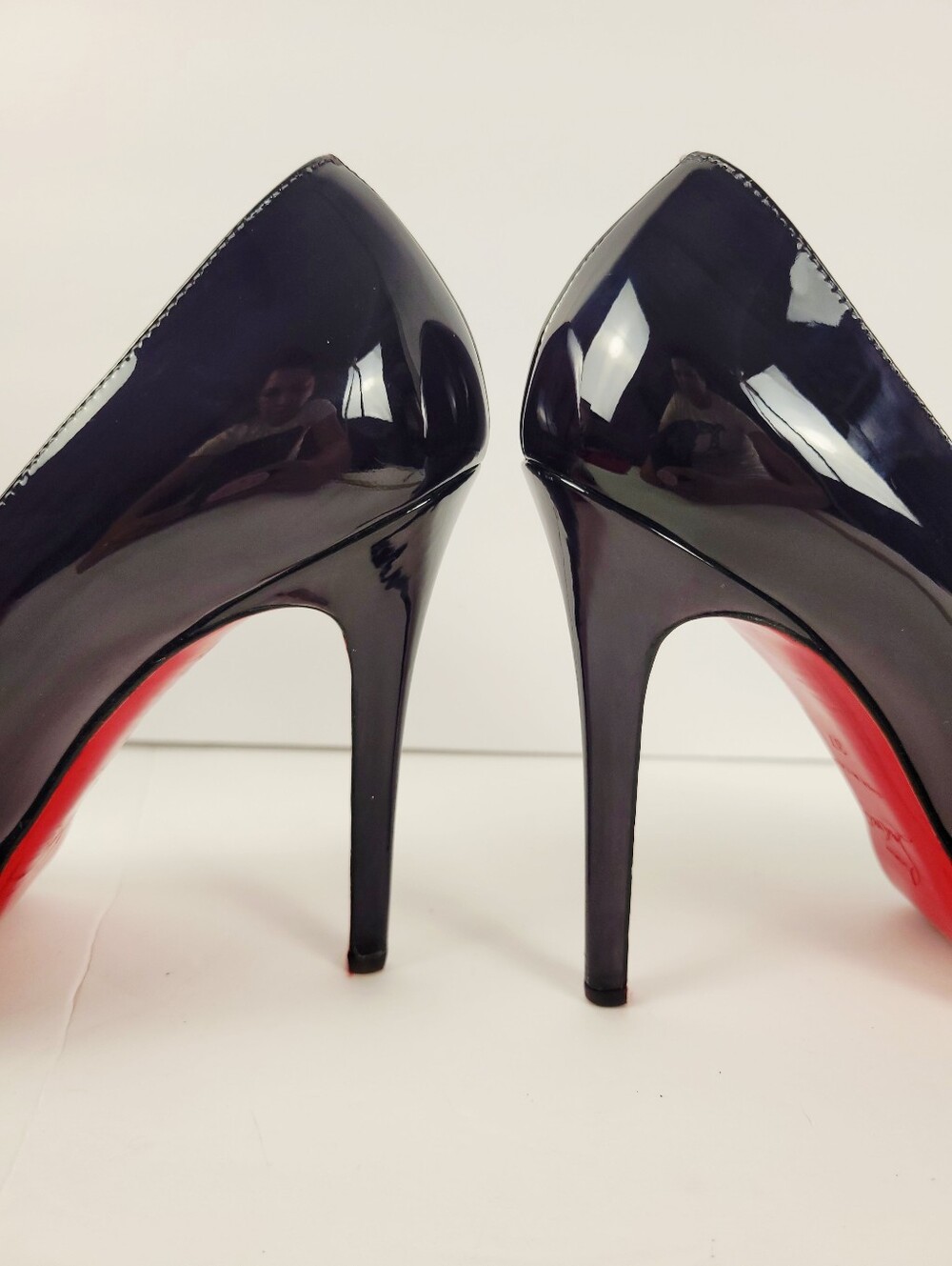 Christian Louboutin navy Patent Leather Platform Pumps with Red Soles - Picture 11 of 13